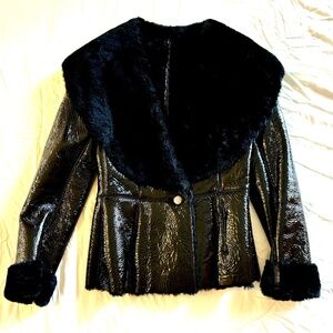 Alaia Black Shearling & Patent Leather Jacket - Size 38